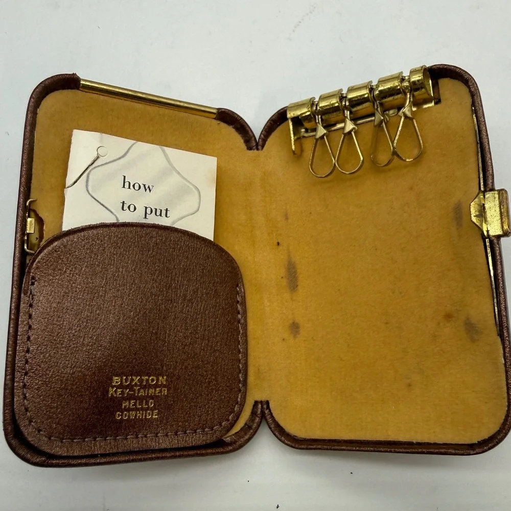 Vintage Lady Buxton Brown Mello Cowhide Wallet and Key Case Set Gold Accents